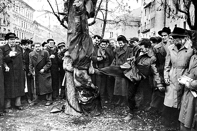 Krvavý lynč v Budapešti. Agenta pověsili na strom a umlátili, líčil fotograf
